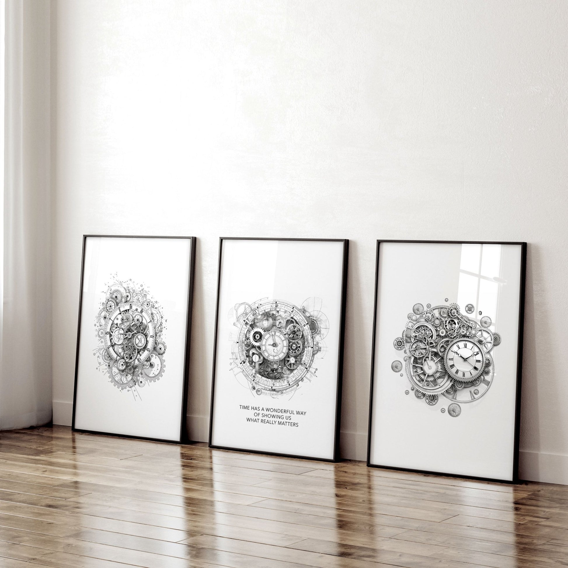 Male Office Decor | Set of 3 Abstract Clocks Wall art Prints