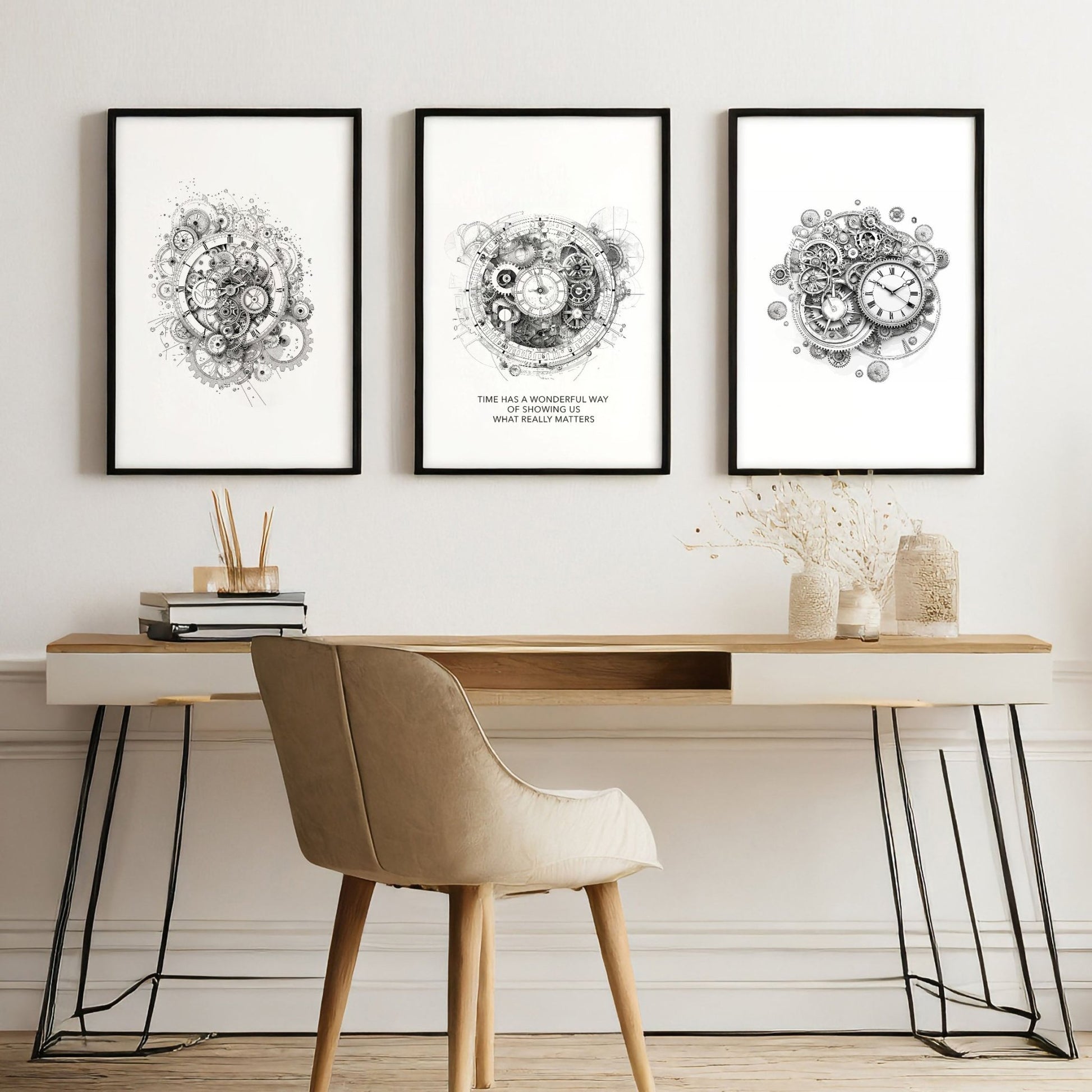 Male Office Decor | Set of 3 Abstract Clocks Wall art Prints