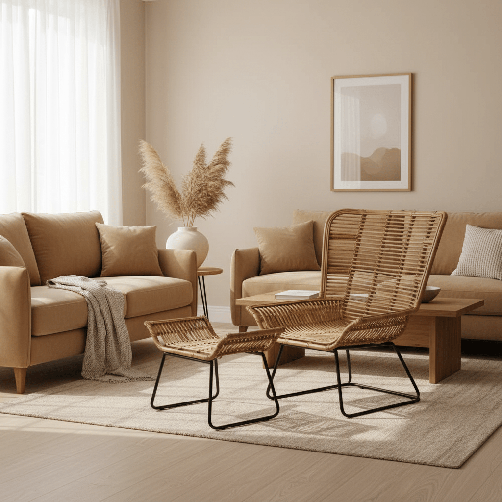 Manado Natural Rattan Lounge Chair And Footstool