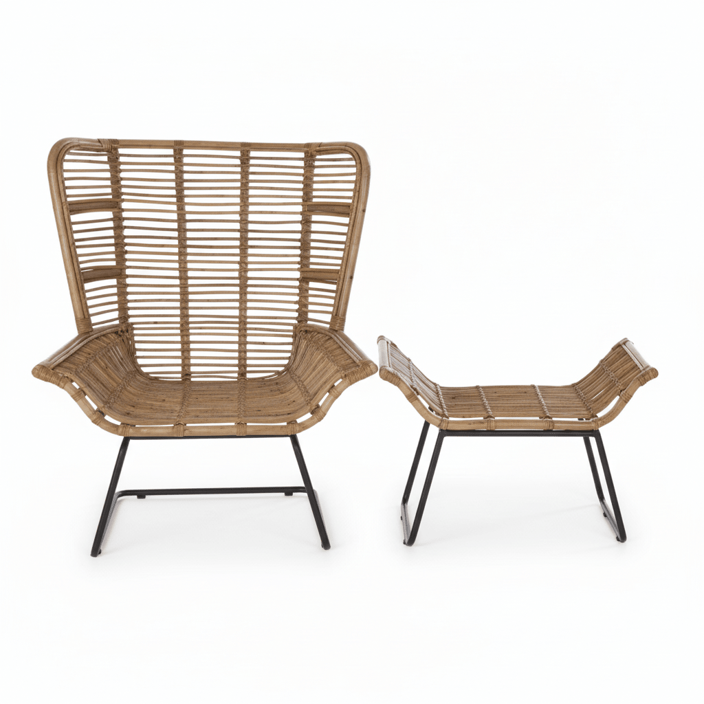 Manado Natural Rattan Lounge Chair And Footstool
