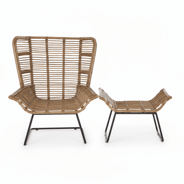 Manado Natural Rattan Lounge Chair And Footstool