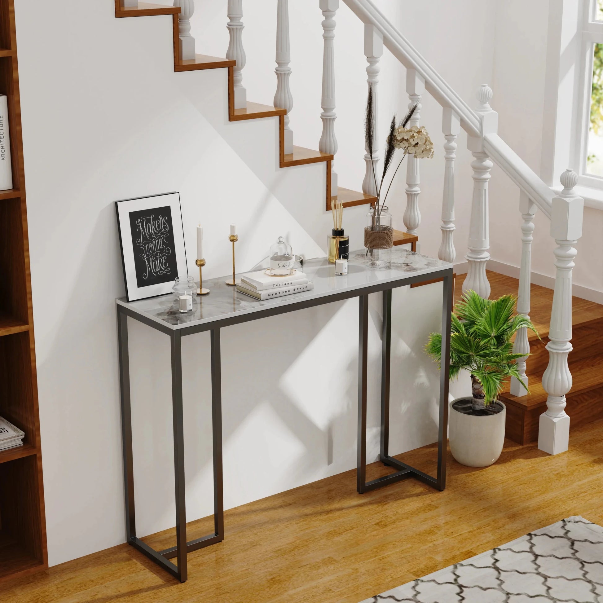 Marble Console Table Modern Accent Side Stand Sofa Entryway Hall Furniture Storage Display Table Metal Frame