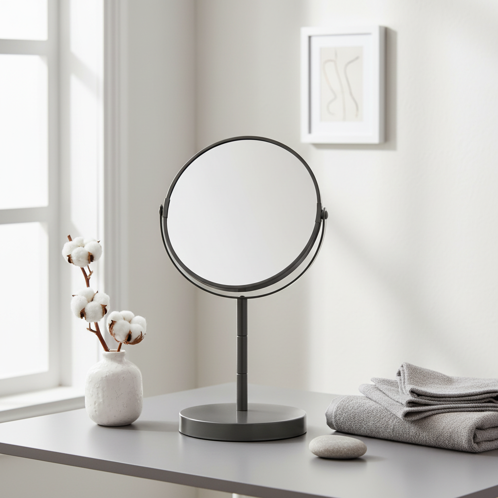 Marisha Grey Metal Small Swivel Table Mirror