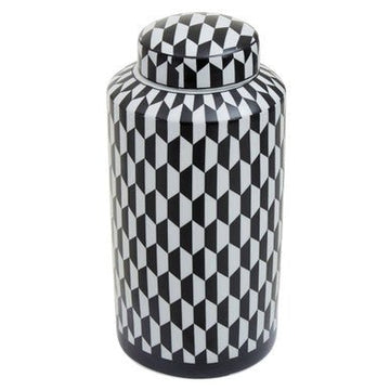 Marlo Large Black And White Geometric Print Ceramic Jar