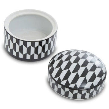 Marlo Large Black and White Geometric Print Ceramic Trinket Box