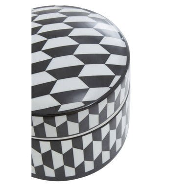 Marlo Large Black and White Geometric Print Ceramic Trinket Box