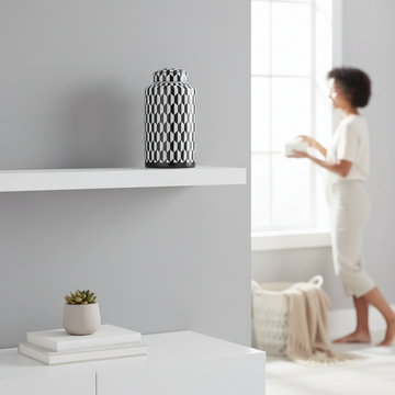 Marlo Large Black And White Geometric Print Ceramic Jar