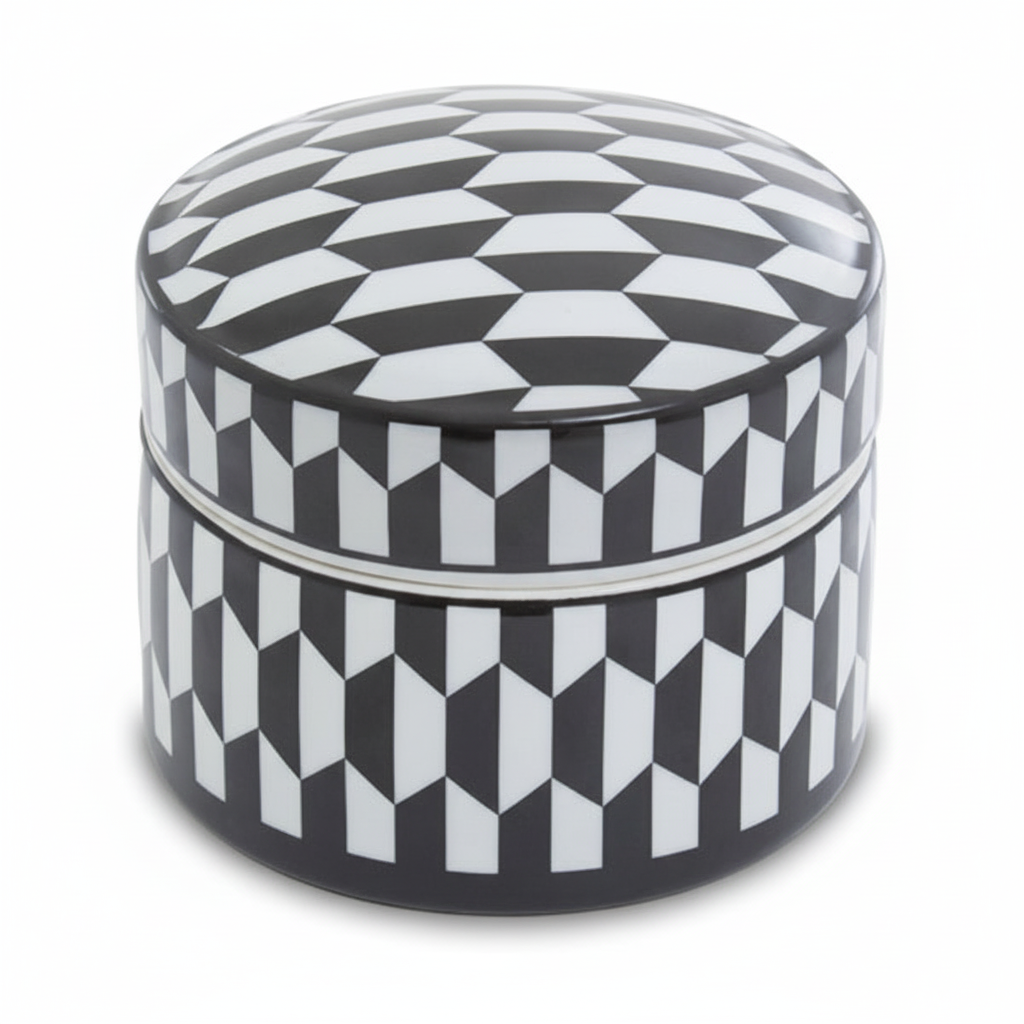 Marlo Large Black and White Geometric Print Ceramic Trinket Box