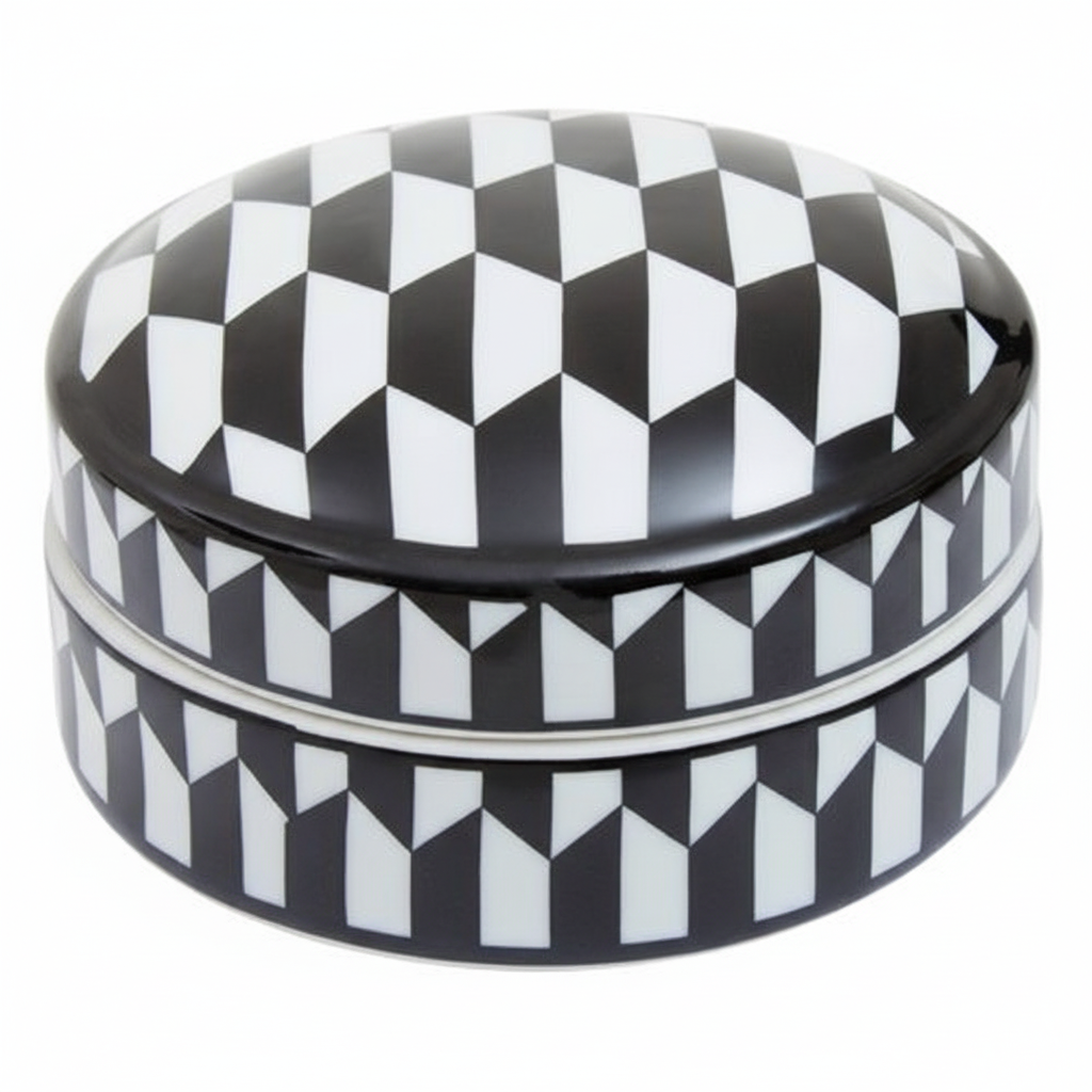 Marlo Small Black and White Geometric Print Ceramic Trinket Box