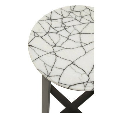 Marmara Marble Top Side Table With Black Iron Stand