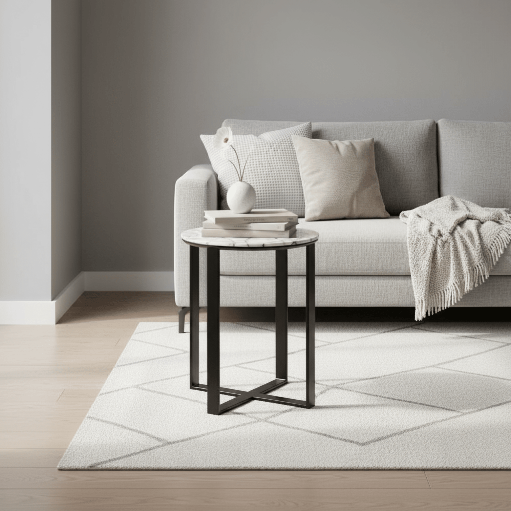 Marmara Marble Top Side Table With Black Iron Stand