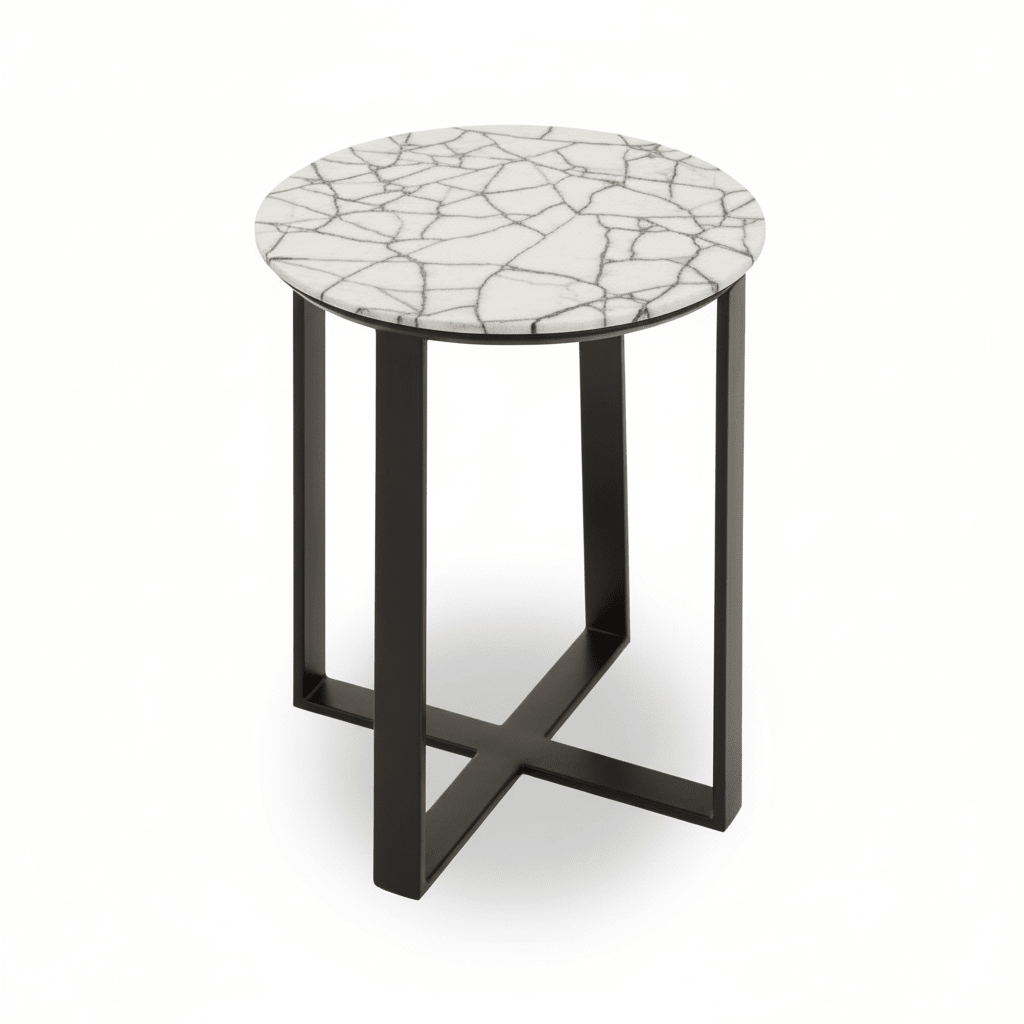 Marmara Marble Top Side Table With Black Iron Stand