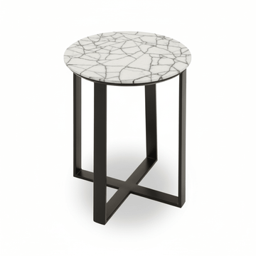 Marmara Marble Top Side Table With Black Iron Stand