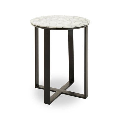 Marmara Marble Top Side Table With Black Iron Stand