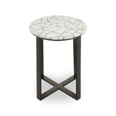 Marmara Marble Top Side Table With Black Iron Stand