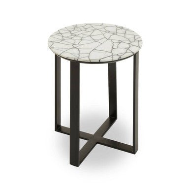 Marmara Marble Top Side Table With Black Iron Stand