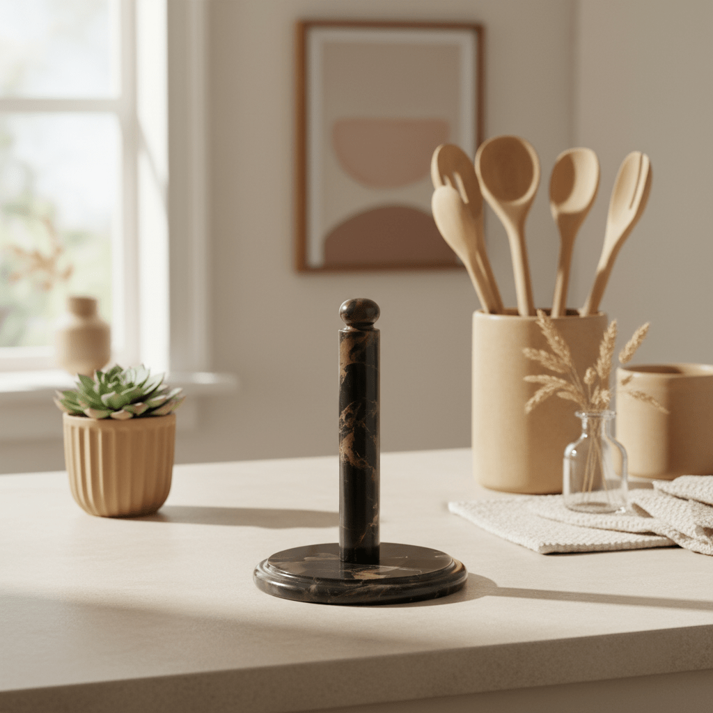 Marmore Black And Gold Marble Kitchen Roll Holder