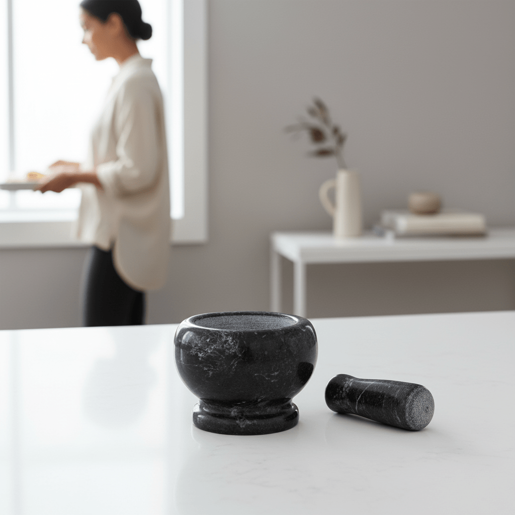 Marmore Black Marble Mortar And Pestle Set