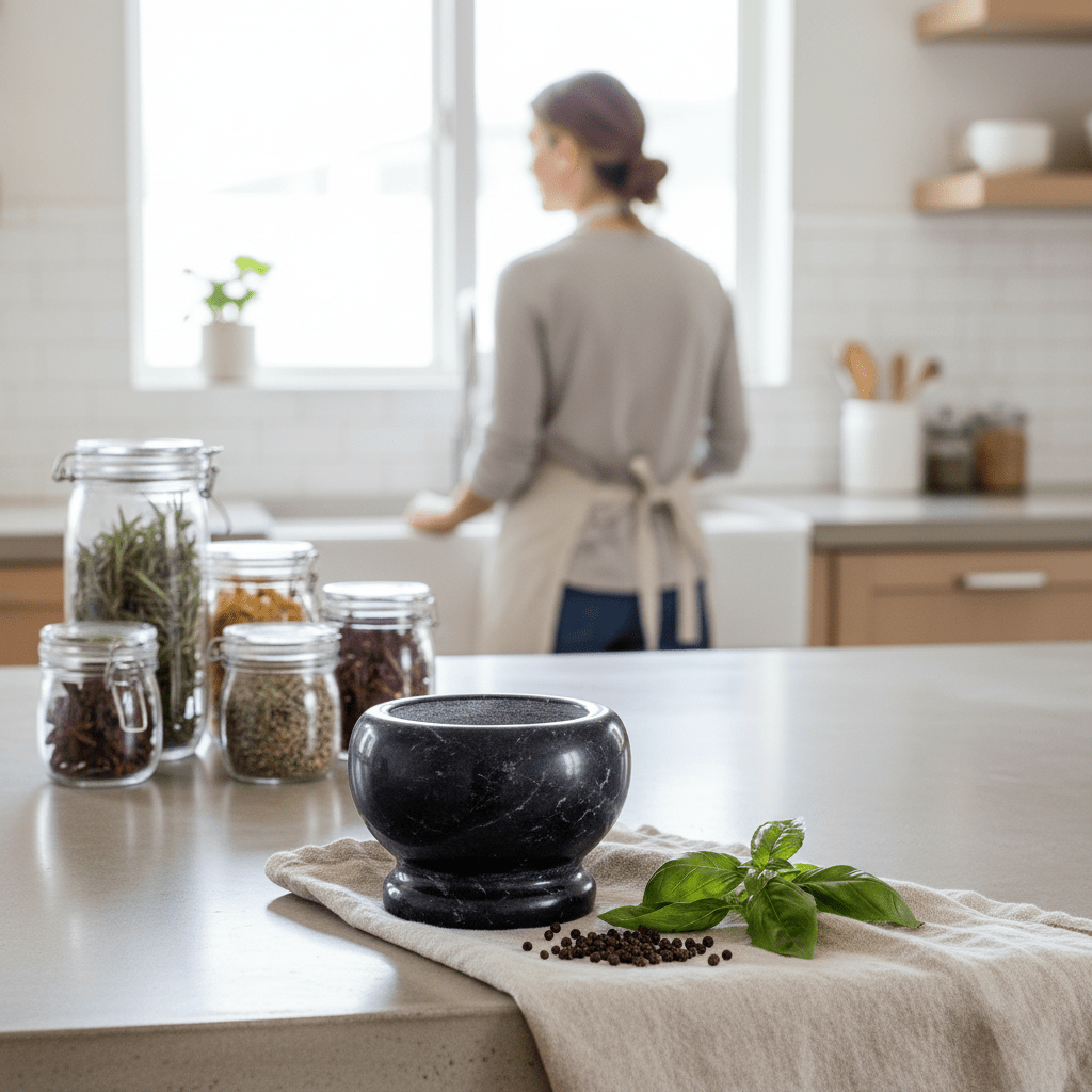 Marmore Black Marble Mortar And Pestle Set