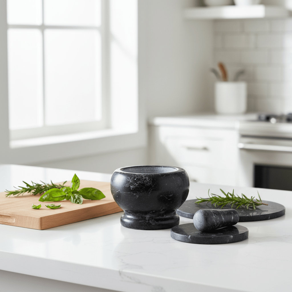 Marmore Black Marble Mortar And Pestle Set