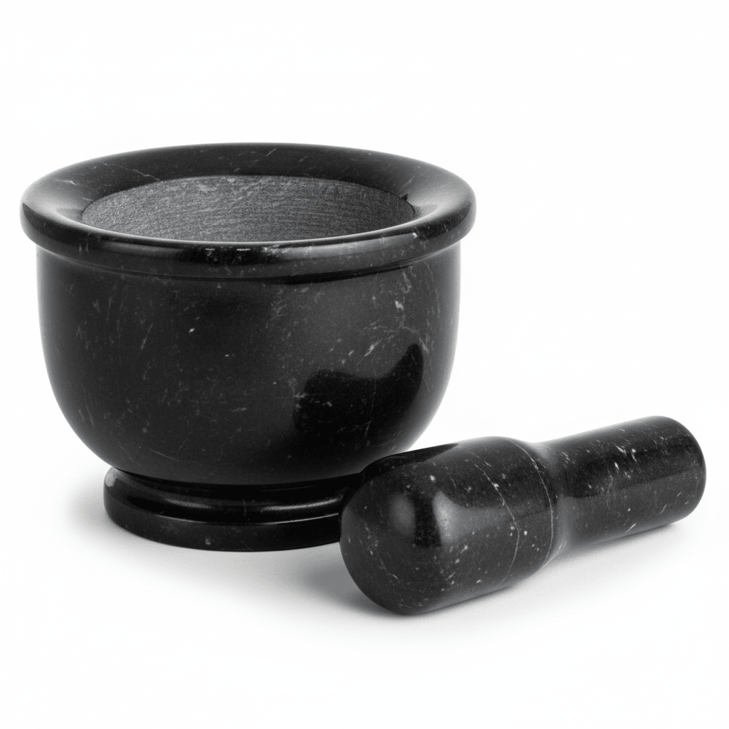 Marmore Black Marble Mortar And Pestle With Rim