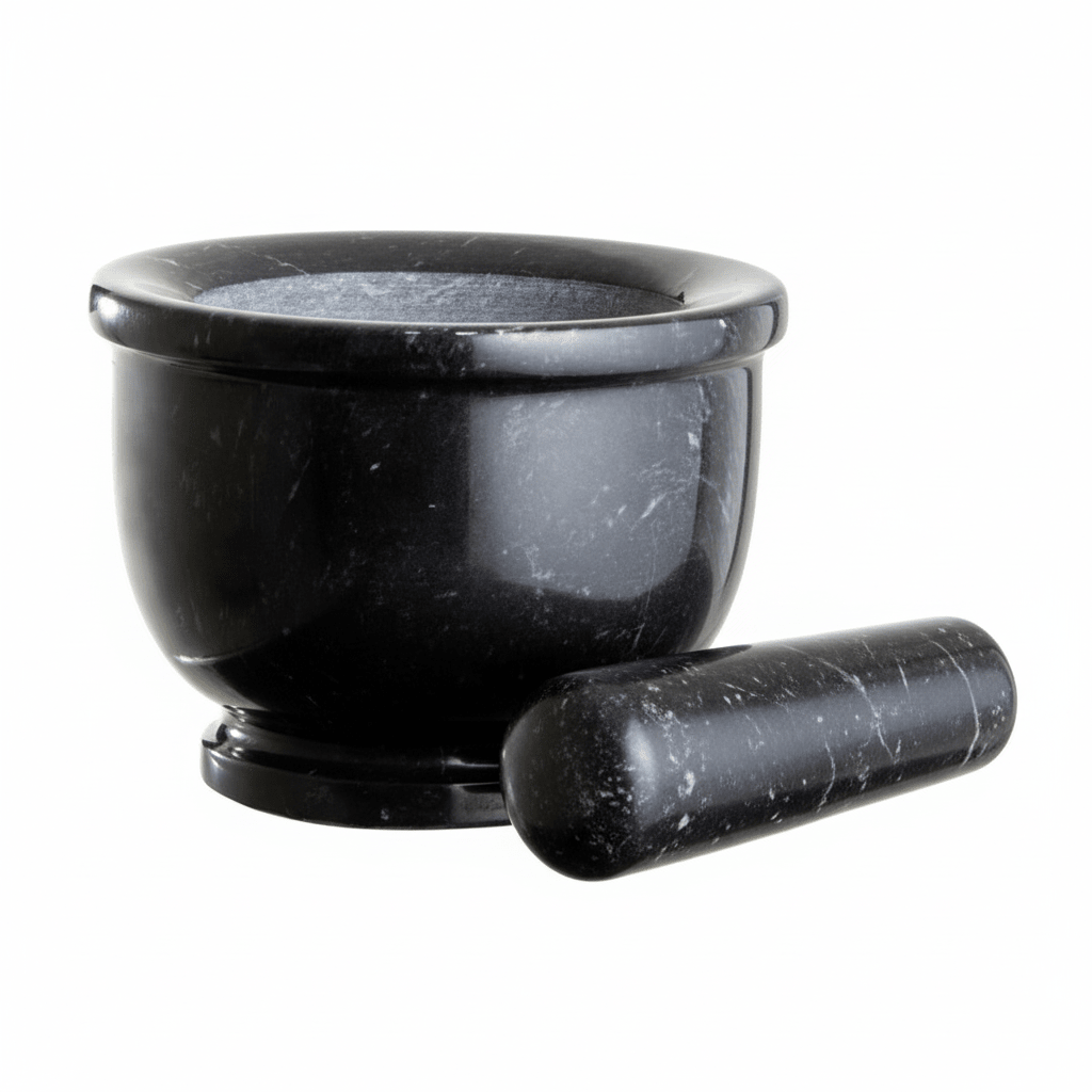 Marmore Black Marble Mortar And Pestle With Rim