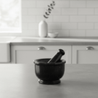 Marmore Black Marble Mortar And Pestle With Rim