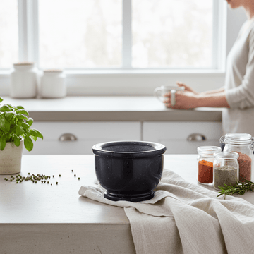 Marmore Black Marble Mortar And Pestle With Rim