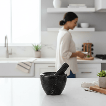 Marmore Black Marble Plain Mortar And Pestle
