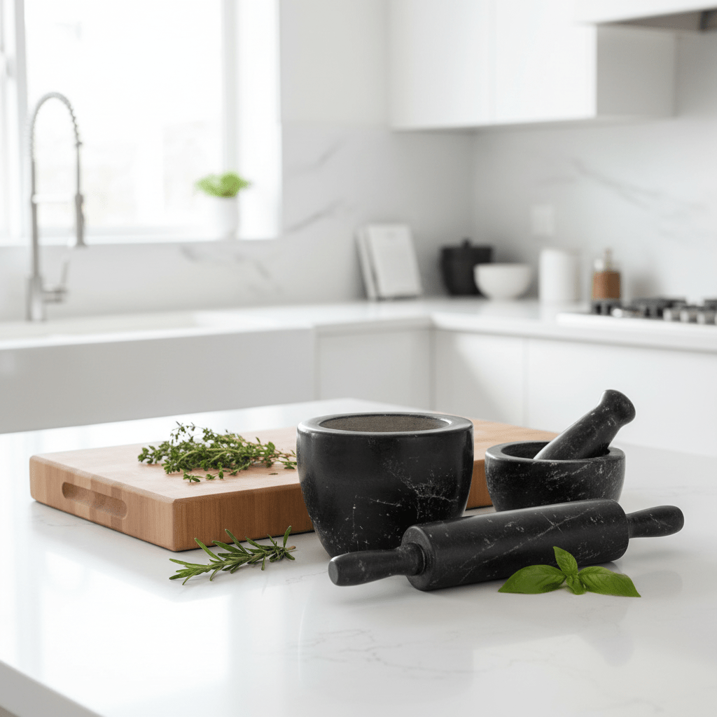 Marmore Black Marble Tapered Mortar And Pestle