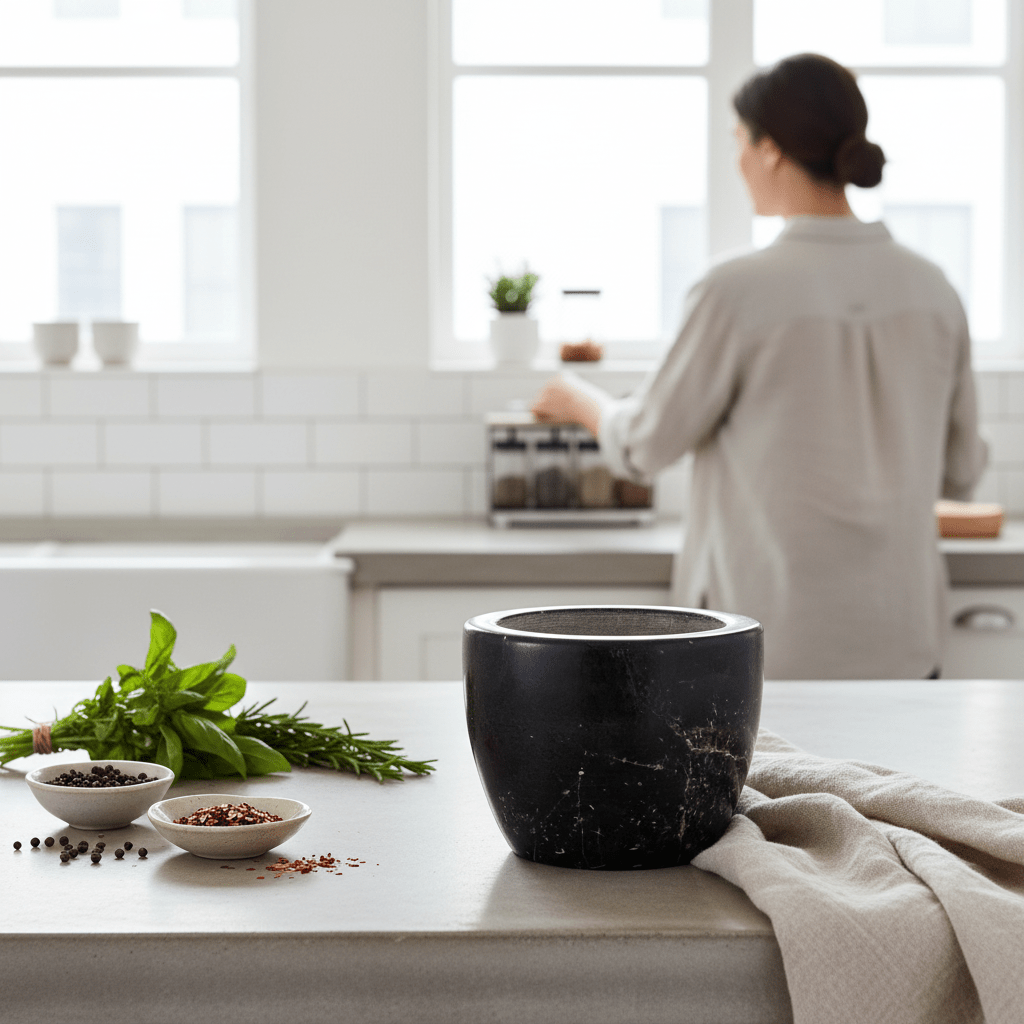 Marmore Black Marble Tapered Mortar And Pestle