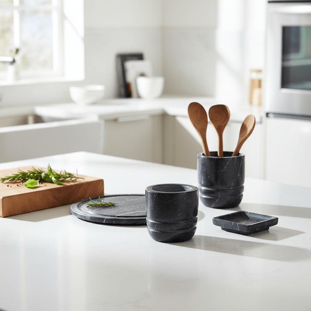 Marmore Black Marble Textured Mortar And Pestle