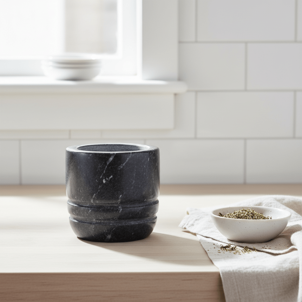 Marmore Black Marble Textured Mortar And Pestle