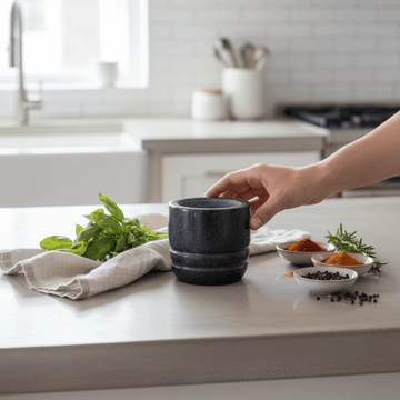 Marmore Black Marble Textured Mortar And Pestle