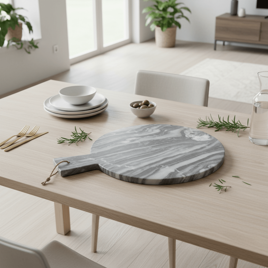 Marmore Grey Marble Round Paddle Serving Board