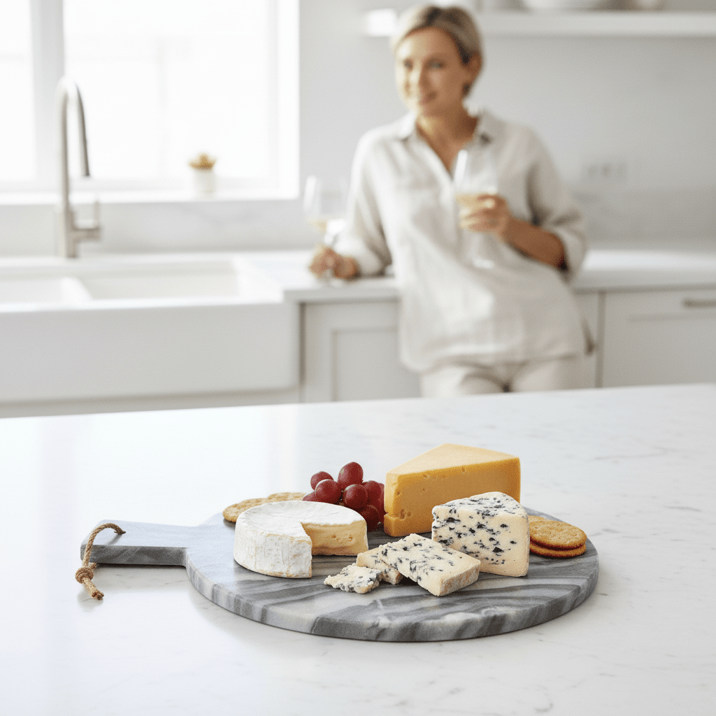 Marmore Grey Marble Round Paddle Serving Board