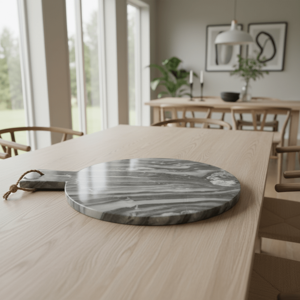 Marmore Grey Marble Round Paddle Serving Board