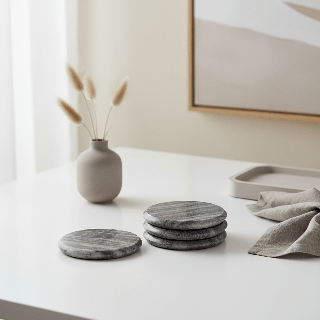 Marmore Set of 4 Grey Marble Round Coasters