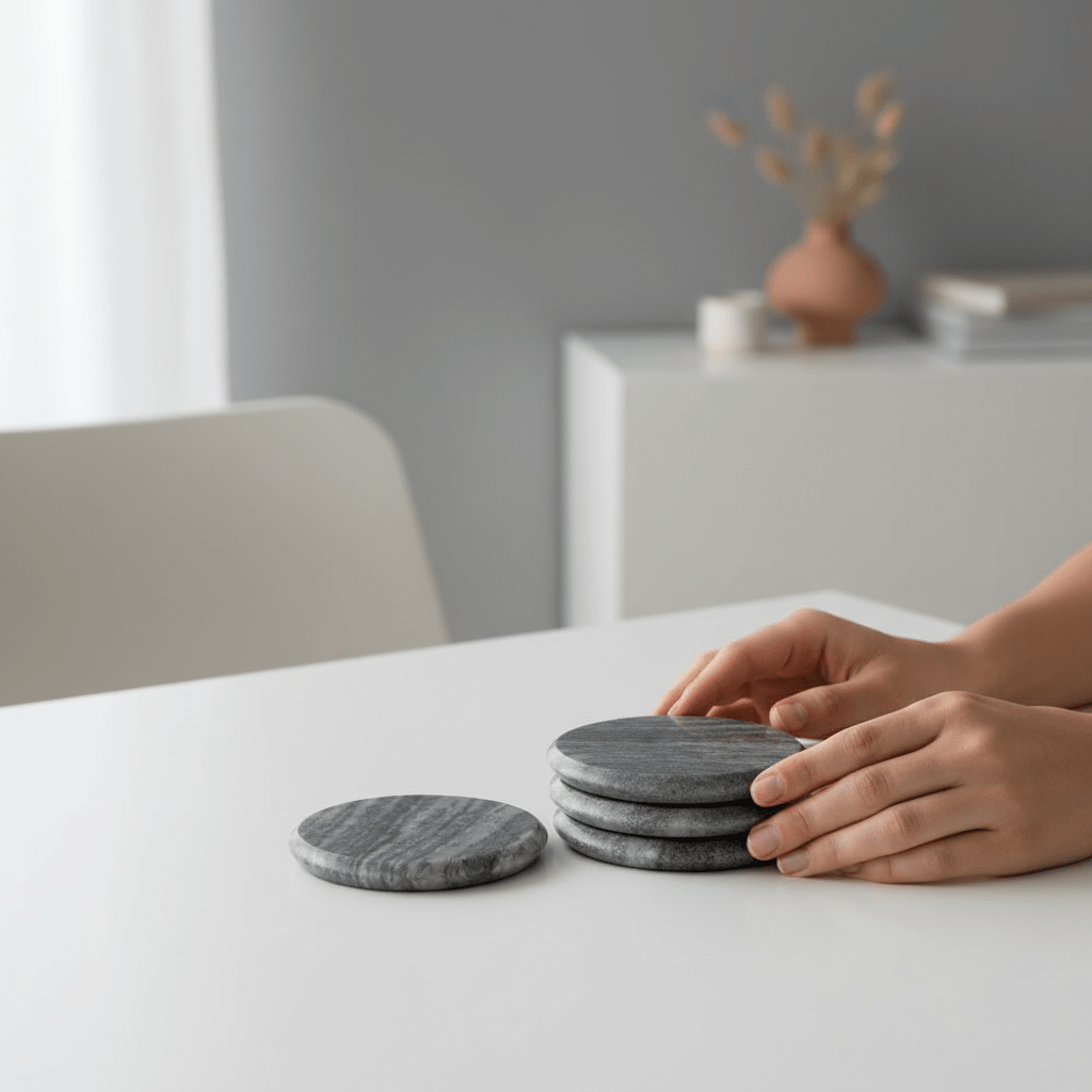 Marmore Set of 4 Grey Marble Round Coasters