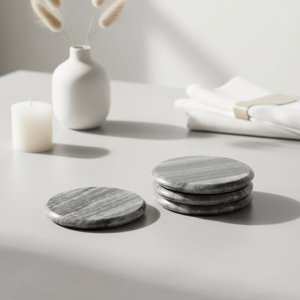 Marmore Set of 4 Grey Marble Round Coasters