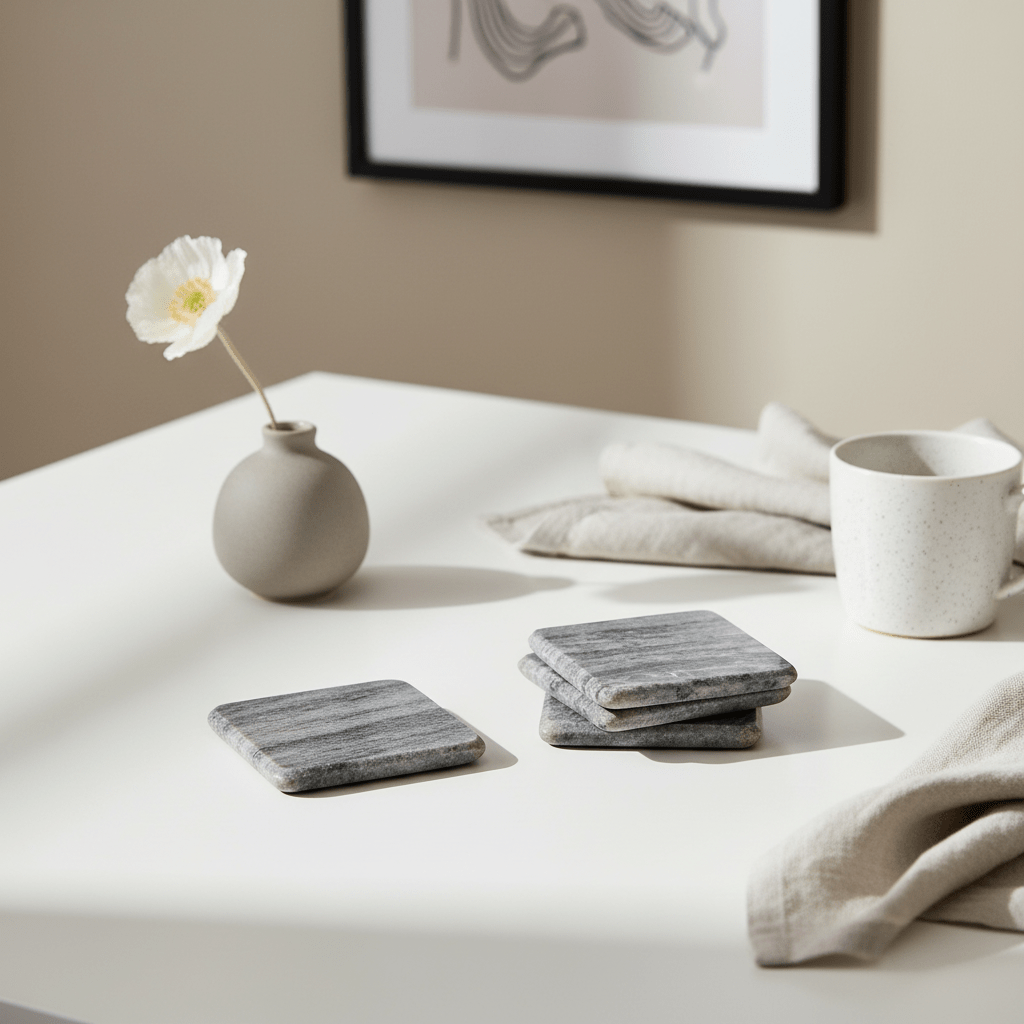 Marmore Set of 4 Grey Marble Square Coasters