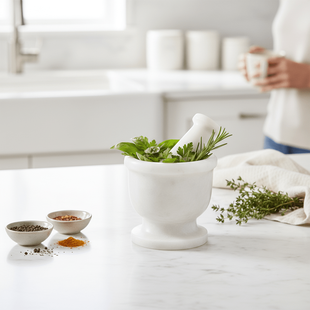 Marmore White Marble Mortar And Pestle