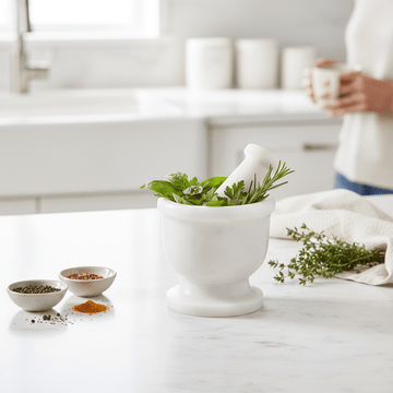 Marmore White Marble Mortar And Pestle
