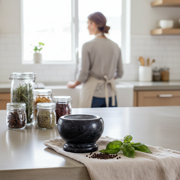 Marmore Black Marble Mortar And Pestle Set