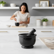 Marmore Black Marble Mortar And Pestle With Rim