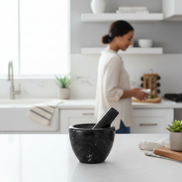 Marmore Black Marble Plain Mortar And Pestle