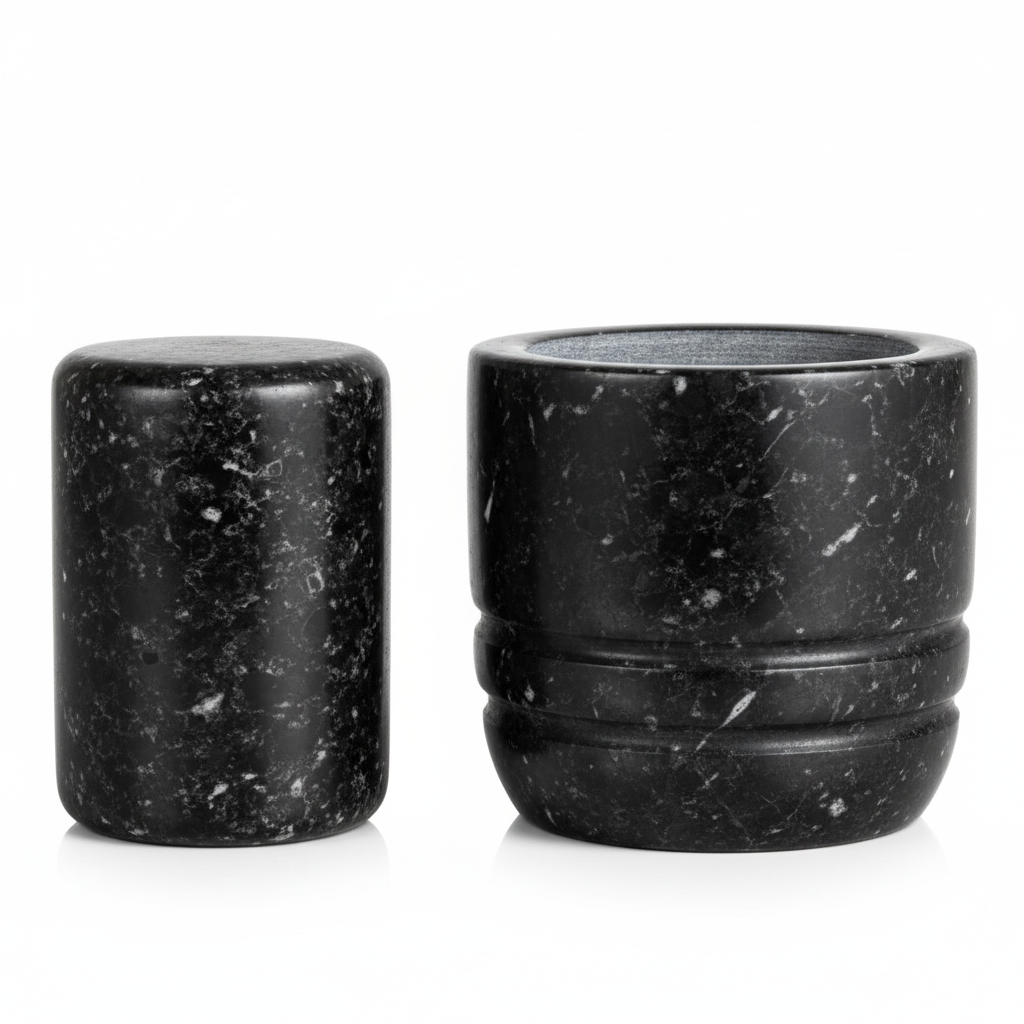Marmore Black Marble Textured Mortar And Pestle