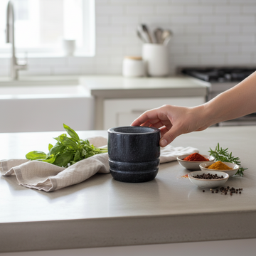 Marmore Black Marble Textured Mortar And Pestle