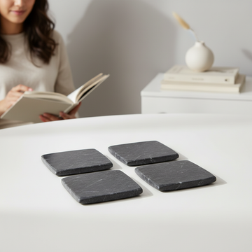 Marmore Set Of 4 Dark Grey Marble Square Coasters