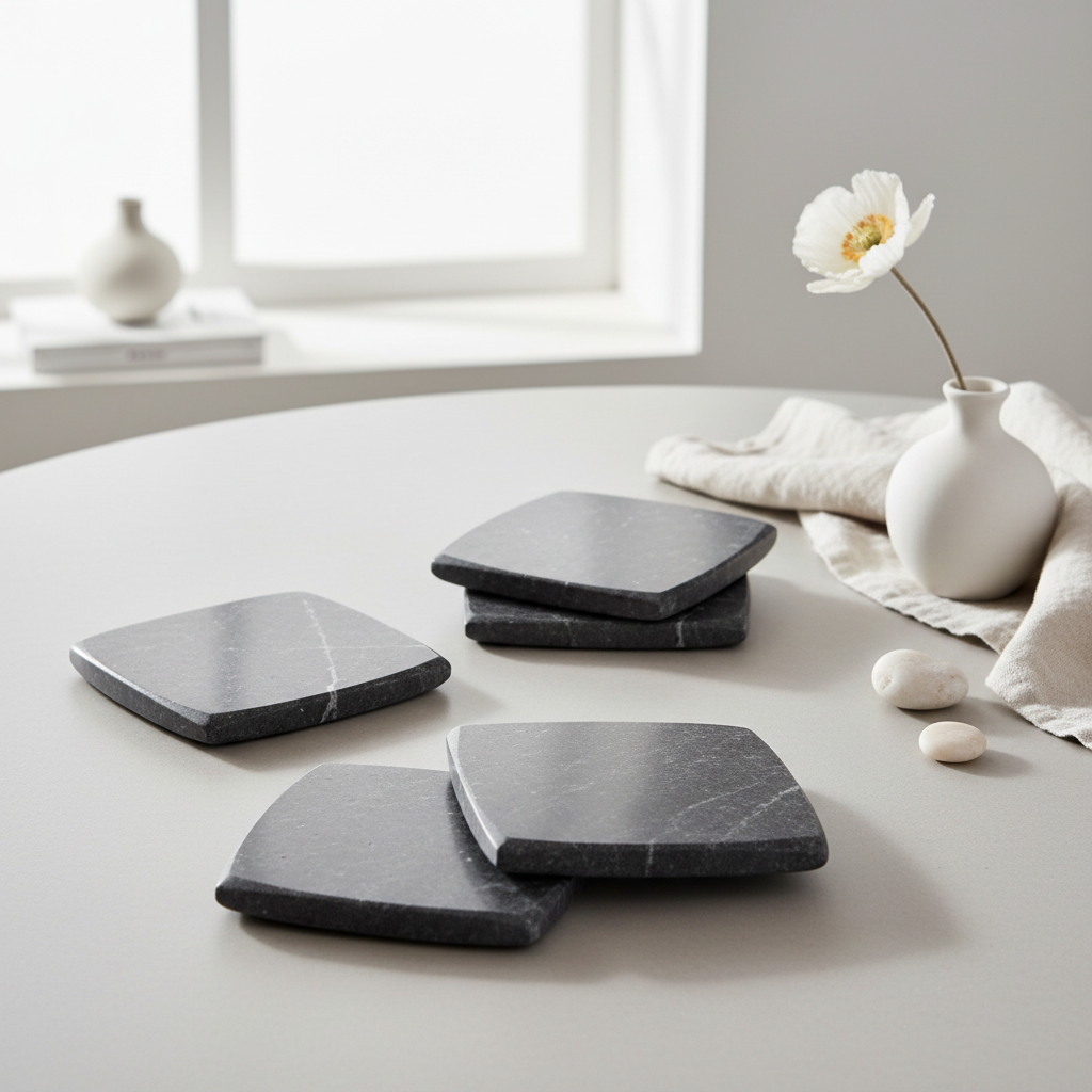 Marmore Set Of 4 Dark Grey Marble Square Coasters